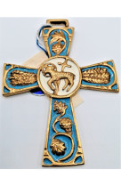 Croix bronze ap turq.mat/blanc agneau