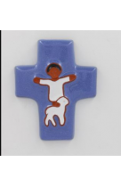 Croix ceramique bleu enfant mouton 9.5x11.5