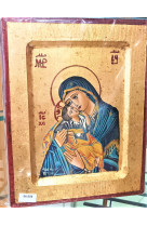 Vierge a l-enfant / ton bleu 16*21 cms / icone peinte