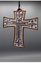 Croix bronze christ email blanc / 8 cm