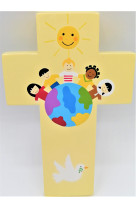 Croix enfants du monde jaune 12cm