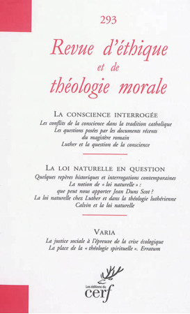 REVUE D-ETHIQUE ET DE THEOLOGIE MORALE NO 293 - COLLECTIF - Cerf