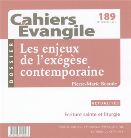 CAHIER EVANGILE NUMERO 189 - COLLECTIF - NC