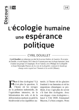 DISCOURS N*10 - L-ECOLOGIE HUMAINE UNE ESPERANCE POLITIQUE - CYRIL DOUILLET - TEQUI