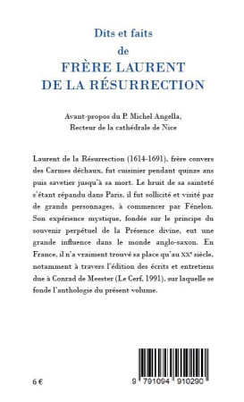 DITS ET FAITS DE FRERE LAURENT DE LA RESURRECTION -  Frère Laurent de la Résurrection - ARCADES AMBO