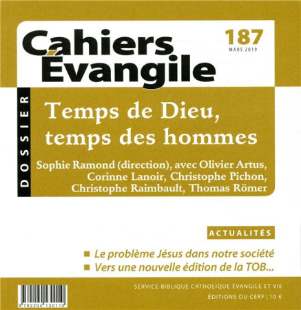 CAHIERS DE L'EVANGILE N.187  -  TEMPS DE DIEU, TEMPS DES HOMMES - COLLECTIF - NC