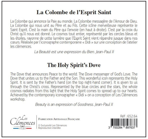 COLOMBE DE L'ESPRIT SAINT (LA) - ICONE DOREE A LA FEUILLE 13X13 CM - 652.64 -   - CLEMENCES