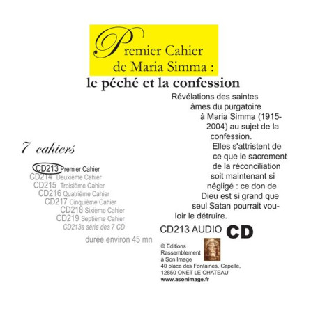 PREMIER CAHIER DE MARIA SIMMA - LE PECHE ET LA CONFESSION - LIVRE AUDIO - MARIA SIMMA. - NC