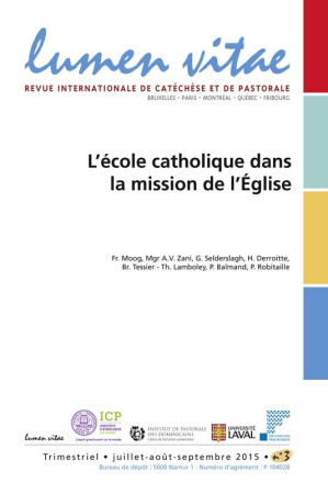 ECOLE CATHOLIQUE DANS LA MISSION DE L'EGLIS - XXX - Lumen vitae