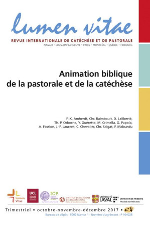 ANIMATION BIBLIQUE DE LA PASTORALE ET DE LA CATECHESE - REVUE LUMEN VIT - NC